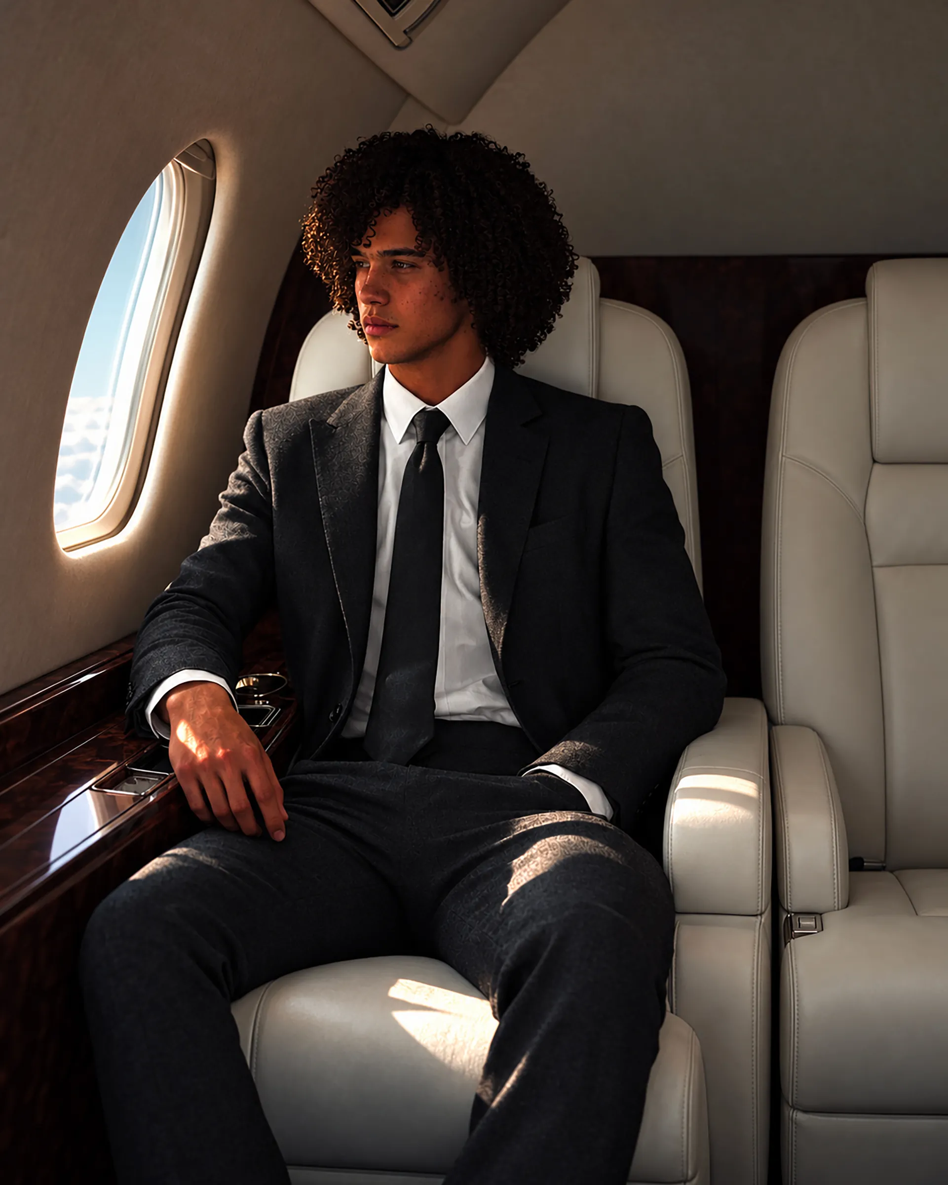 Brahim assis dans un jet